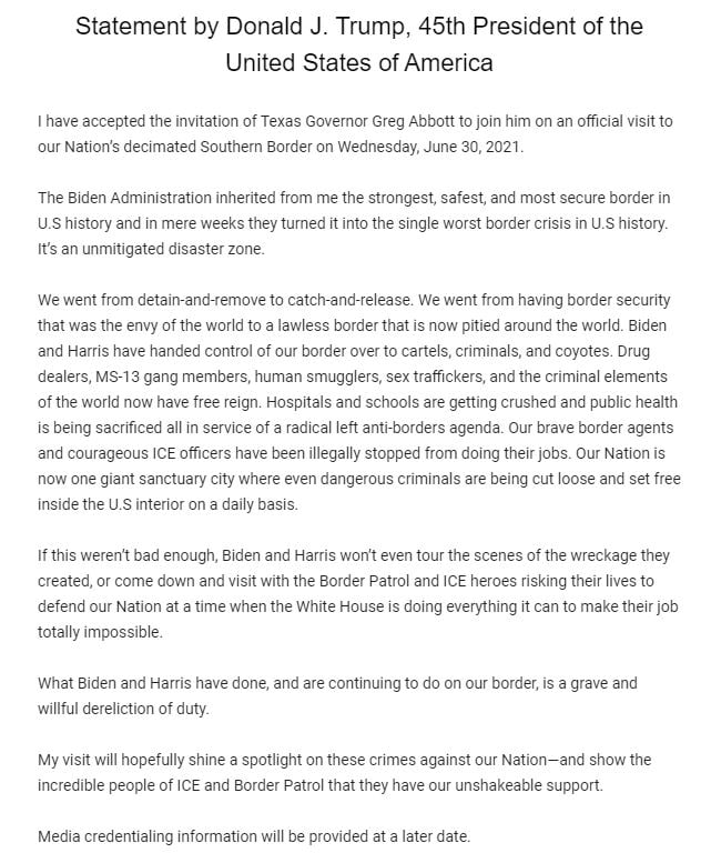 Former President Donald Trump tours a section of the U.S.-Mexico border wall in Alamo, Texas earlier this year.