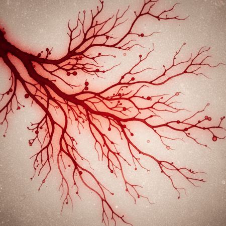 Abstract branching veins with red ink tones