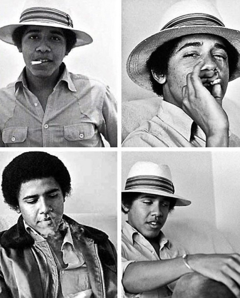 A collage of four black and white photographs of a young man wearing a hat and smoking. The images capture different angles and expressions, portraying a casual and contemplative demeanor.
